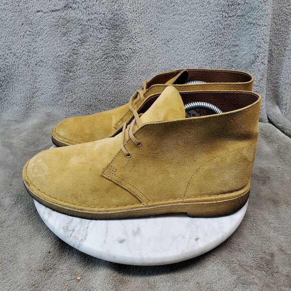 Clarks Shoes Mens 9.5 Honey Tan Sude Originals Desert Chukka Crepe Rubber Boots - Picture 1 of 9